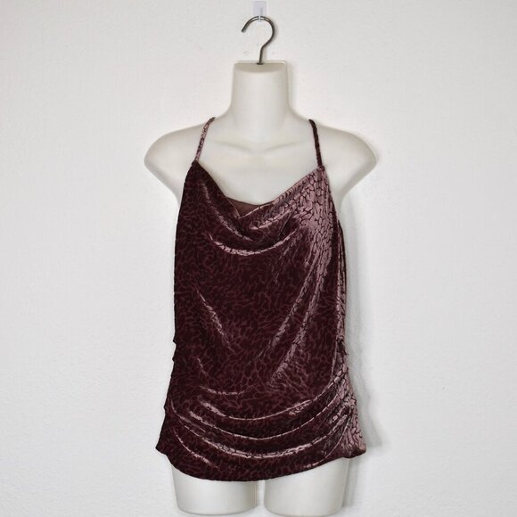 NY & Co Burnout Velvet Top Sz S Draped Ruched Whimsigoth Holiday Boho Party - Picture 1 of 15